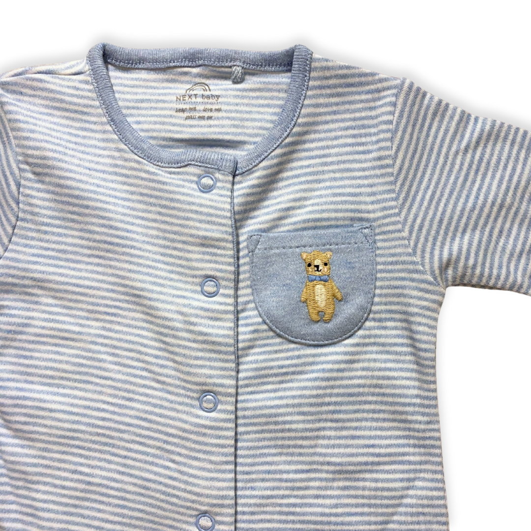 Next Baby Blue Stripes Teddy Bear Onesie (<1, 6-9, 12-18 Months)